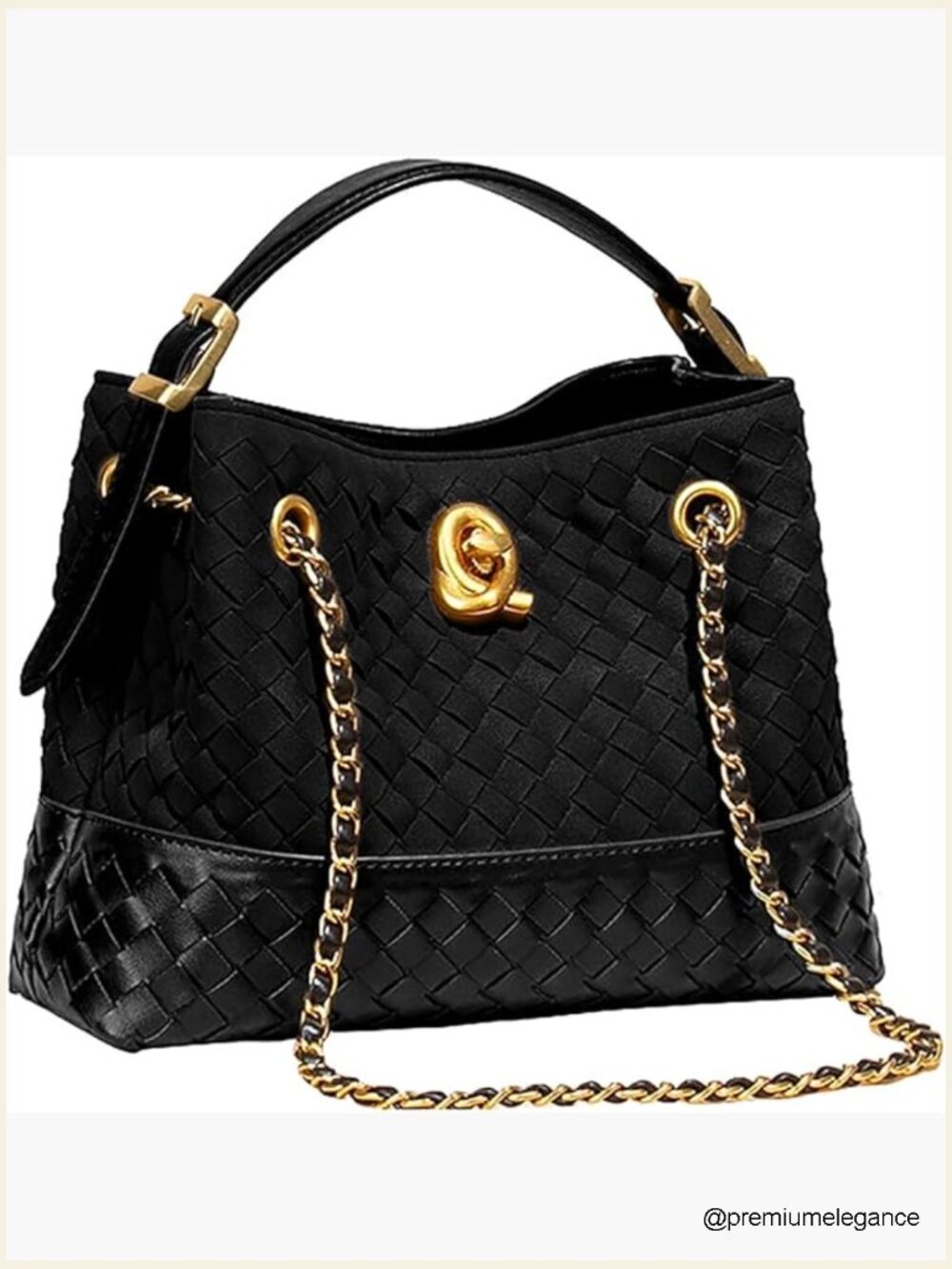 Woven Suede Tote Bag Shoulder Crossbody Hobo Purse Women Gold Turn Lock Closure